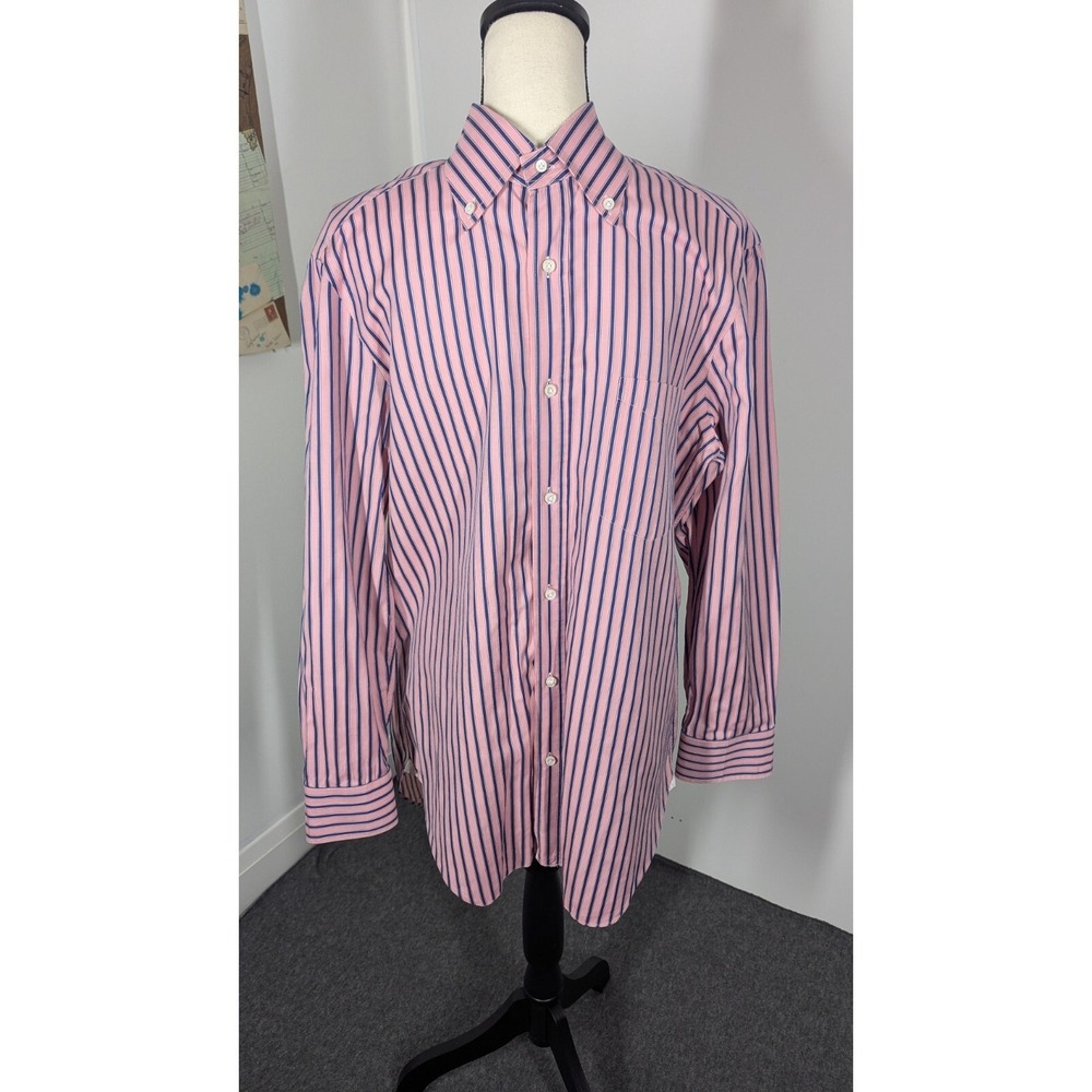 Barba Napoli Shirt Men‎ 16.5 42 Pink Blue Striped Hand Stitched Quiet Luxury